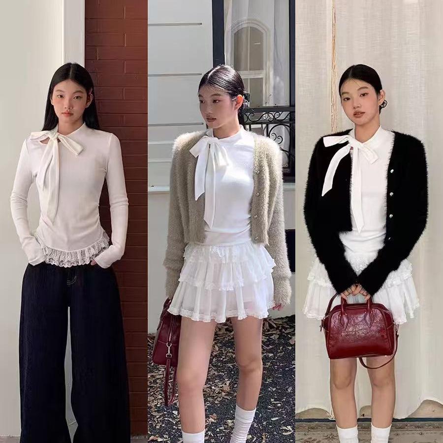 Осенний кружевной топ-бабочка с длинными рукавами и облегающим кроем - Sexy Pure Desire