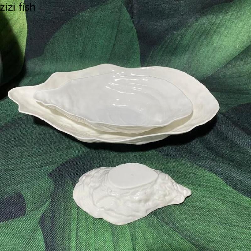 Белая керамическая тарелка Oyster, тарелка для сашими, миска для десерта, тарелка для суши, фруктовая миска, салатница, ресторанная посуда, поднос для закусок