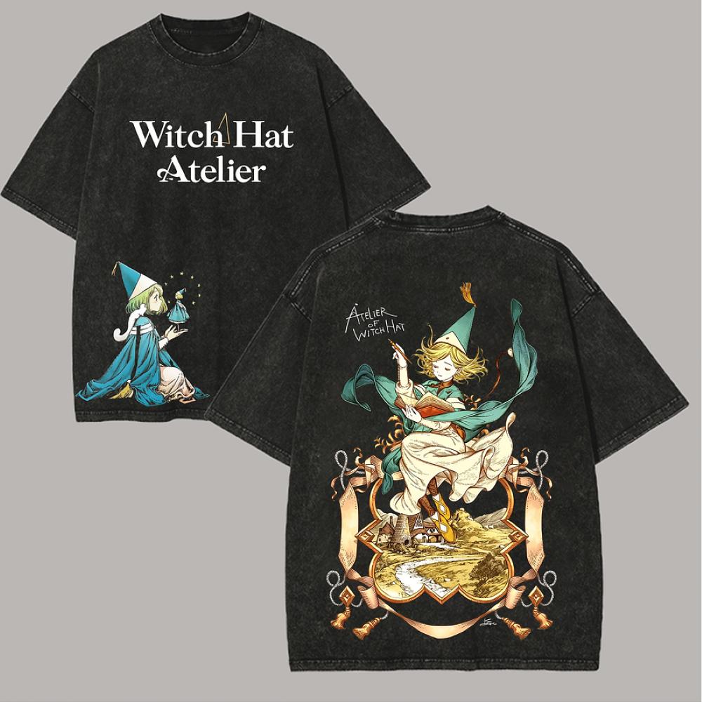 Witch Hat Atelier Coco Qifrey Graphic Tshirt Vintage Washed Anime Merch Harajuku Unisex Oversized Cotton Short Sleeve Tee Tops