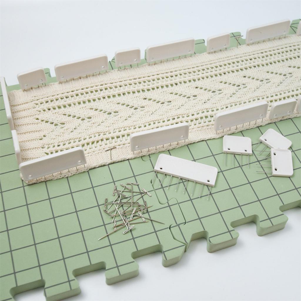 Набор из 9 шт. пенопластовых блокировочных матов для вязания размером 32x32 см со 100 шт. Т-образных булавок 38 мм и деревянным держателем для игл для изготовления квадратов для бабушкиного пледа