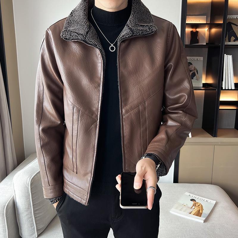 Кожаная куртка большого размера для мужчин, повседневная куртка с флисом для тепла, мужская хлопковая куртка, костюм с меховым воротником, красивый топ