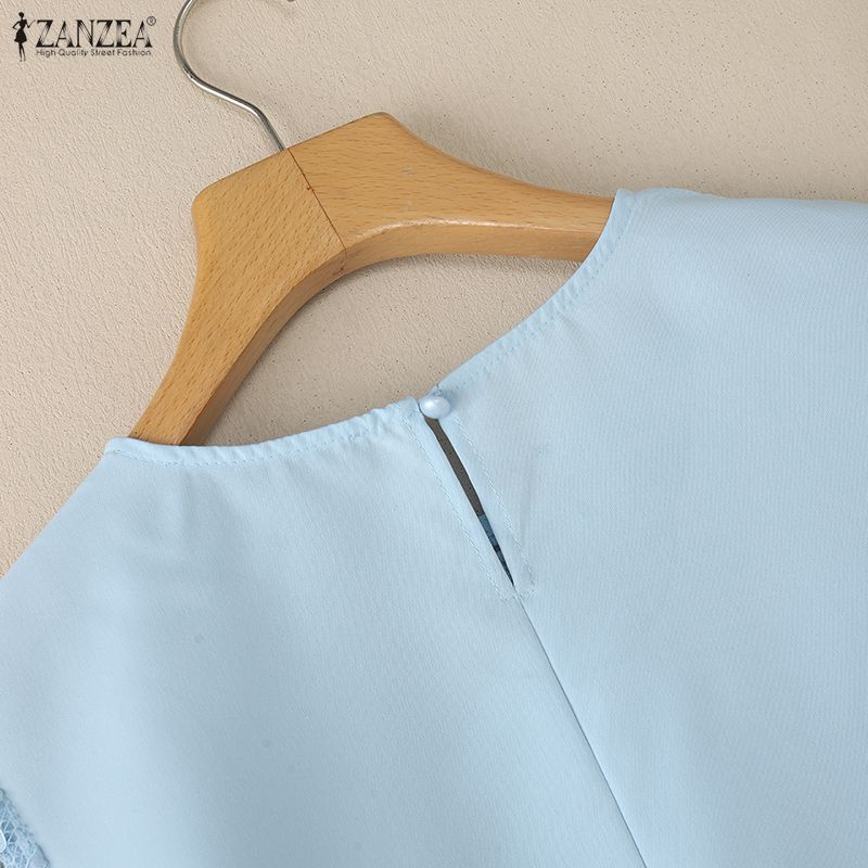 ZANZEA Женская блузка с кружевной вставкой, рукавом три четверти, свободного кроя, в повседневном стиле