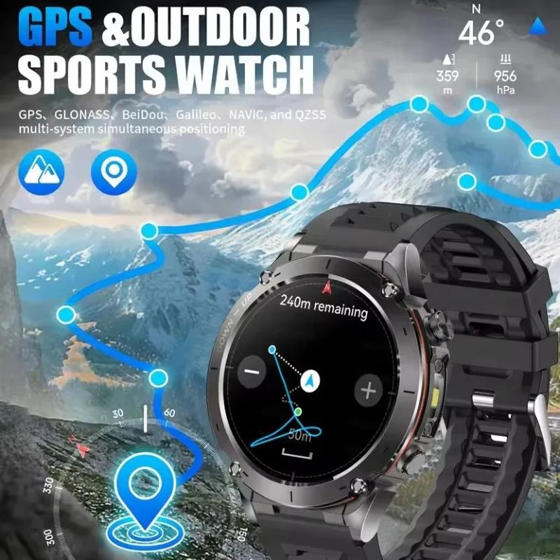 2026 Новые мужские умные часы военного уровня с GPS, водонепроницаемостью 10 ATM, светодиодным фонариком, аккумулятором 730 мАч, Bluetooth-звонками, для активного отдыха, спорта и фитнеса