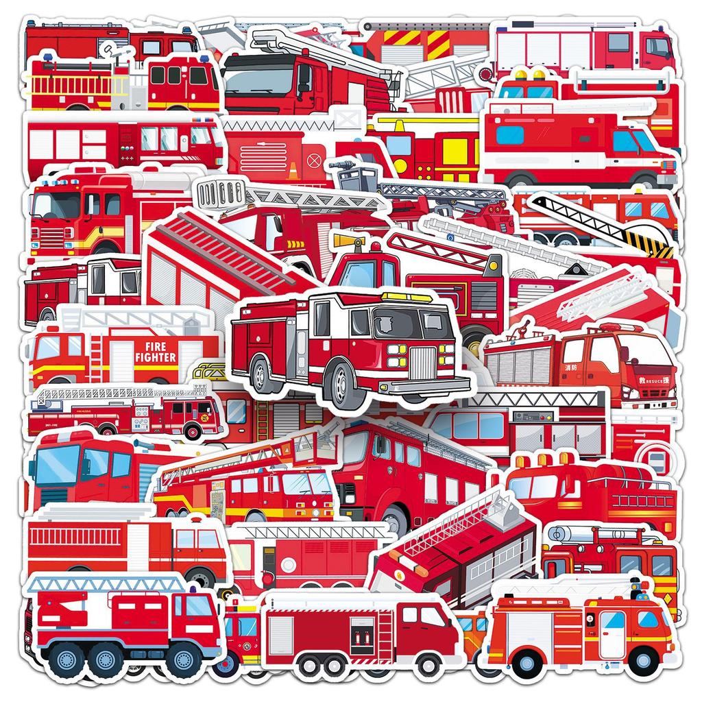50 Наклеек-граффити с пожарной машиной, персонализированные мультяшные детские наклейки для жевательной резинки, декоративные, для мобильного чемодана, креативные