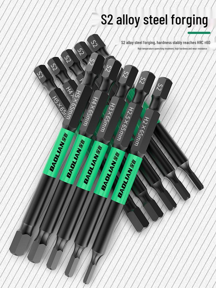 Набор шестигранных бит S2 с магнитным держателем для ударных и пневматических отверток/шуруповертов