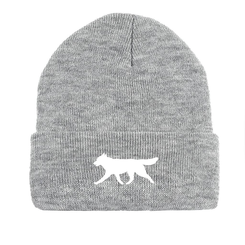 White Wolf Dog Print Knitted Cap Beanie, Animal Man Cap Lightweight Elastic Casual Bobble Hat Knit Hat Beanie
