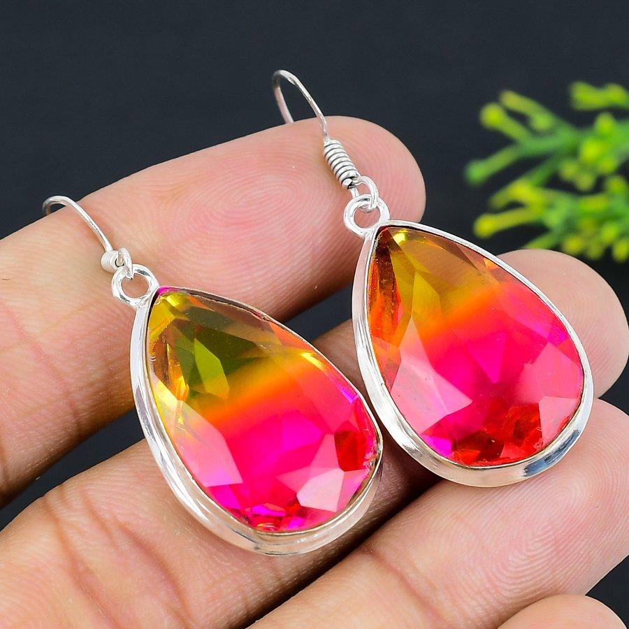 Серьги из стерлингового серебра 925 пробы с натуральным двухцветным турмалином размером 1,97 дюйма z3o11