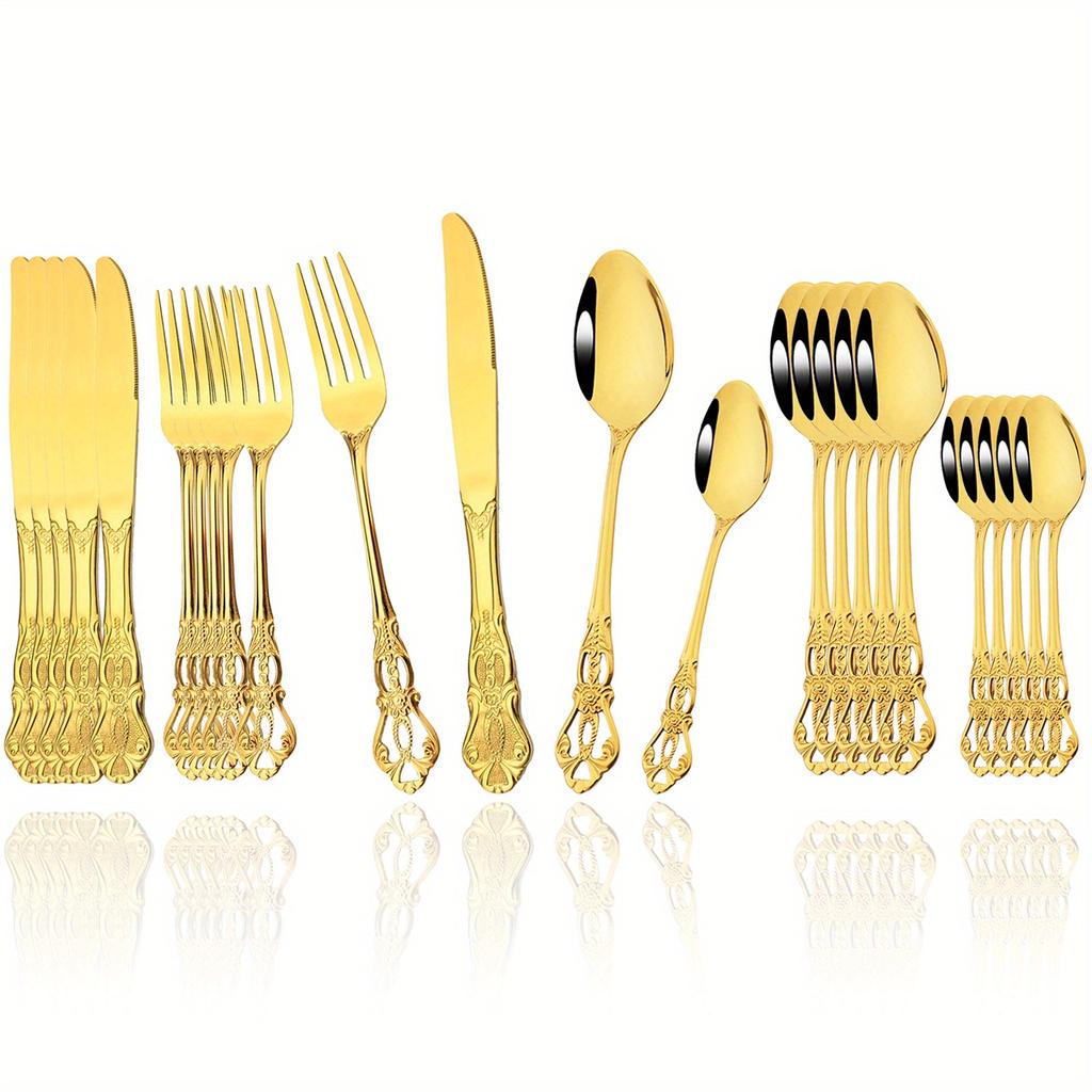 Набор столовых приборов из зеркальной полированной нержавеющей стали, 24 шт., посуда в стиле Crown Court, винтажная форма, кухонное и ресторанное серебро