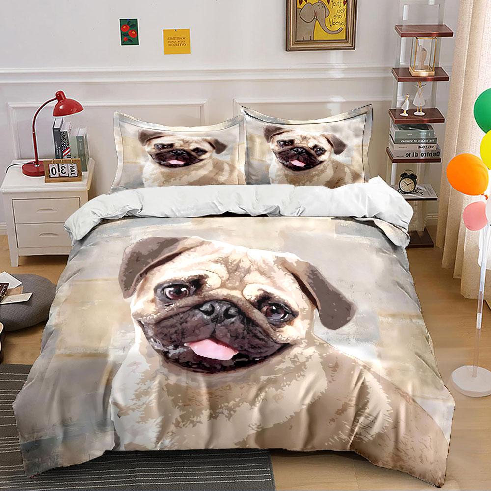 Cute Pug Dog Watercolor Print Bedding Duvet Cover Set Duvet Cover Pillowcases (1*Duvet Cover 2*Pillowcases, without duvet insert)