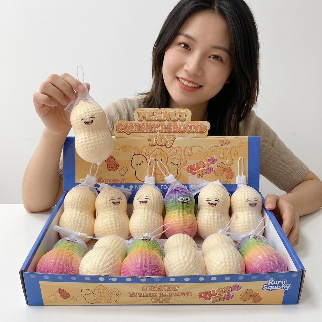 12pcs/box Cute Squishy Toy Slow Rising Fidget Stress Relief Ball Rainbow Sensory Toy Mesh Bag Gift for Kids and Adults