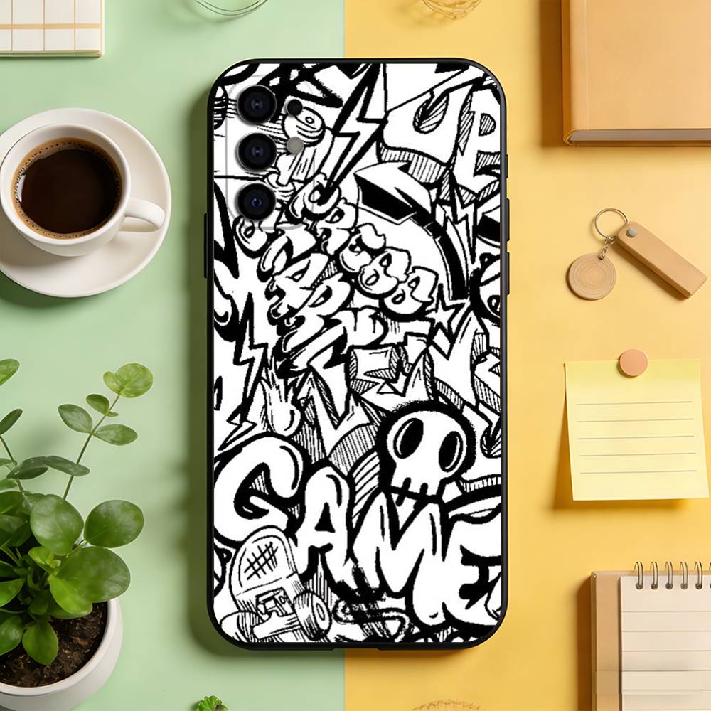 Black White Graffiti Art Phone Case For Samsung S25,S24,S21,S22,S23,S30,Ultra,S20,Plus,Fe,Lite,Note,10,Black Cover