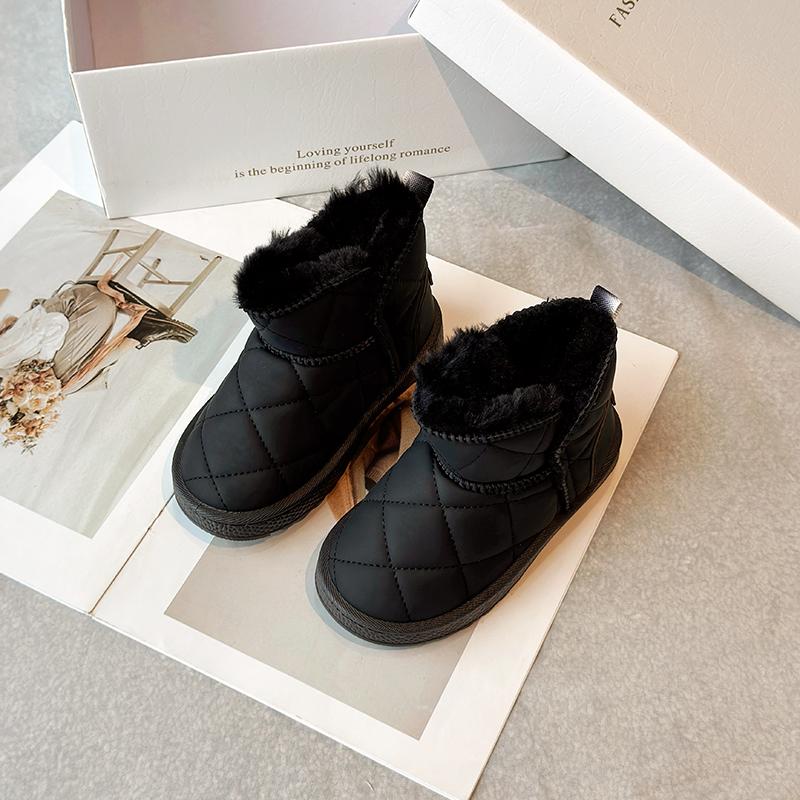 Новые детские зимние ботинки, повседневные, для девочек, модные, бежевые, ботильоны, уличные, утолщенные, плюшевые, универсальные, для мальчиков, теплые, хлопковые ботинки