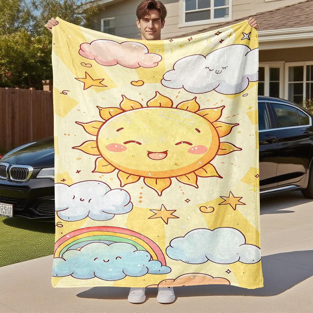 1pc sunflower cloud Outdoor Flannel Blanket Soft Warm All-Season Throw for Sofa Bed Car Camping Office, Cozy Gift Idea1164S