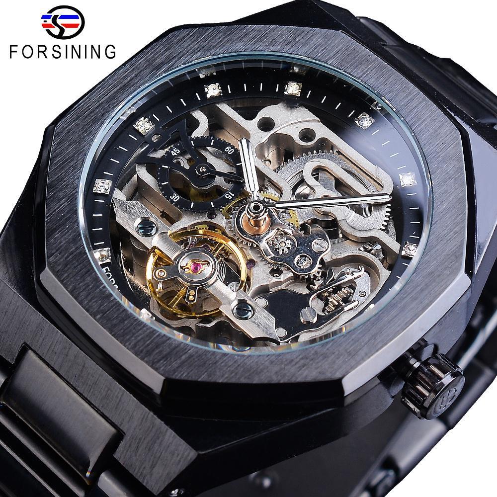 Механические часы Tourbillon Skeleton в стиле стимпанк, мужские наручные часы, водонепроницаемые, автоматические, деловые, роскошные