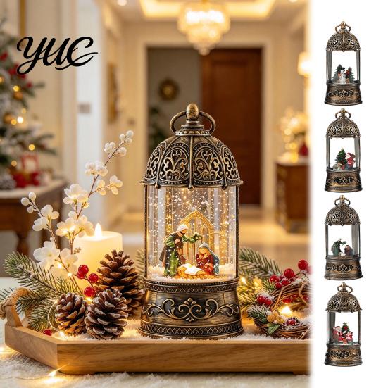 Christmas Gift for Kids Lighted Snow Ball Lantern with Music Glittering Swirling, Birdcage Design Santa Festive Room Decor Claus Snowing Water