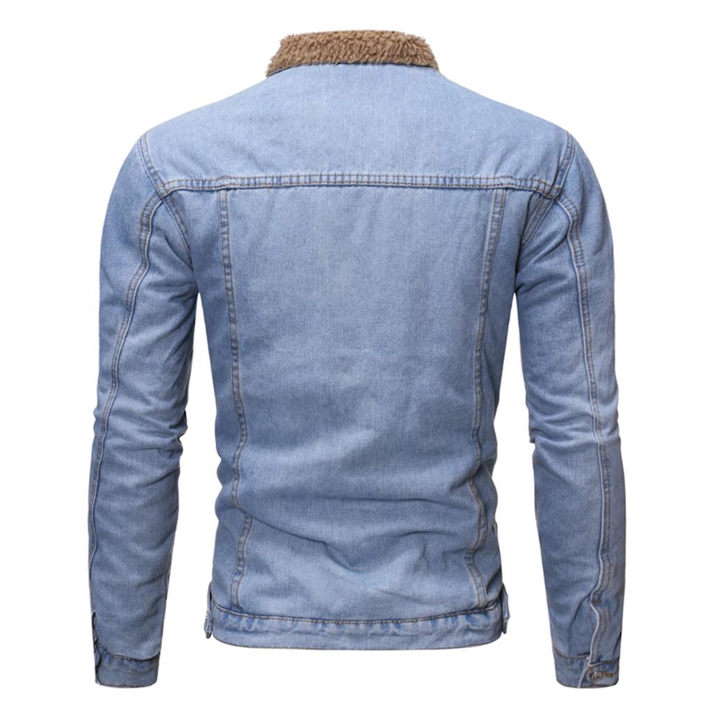 Men's  Winter Button Solid Plush Vintage Denim Jacket Tops Blouse Coat