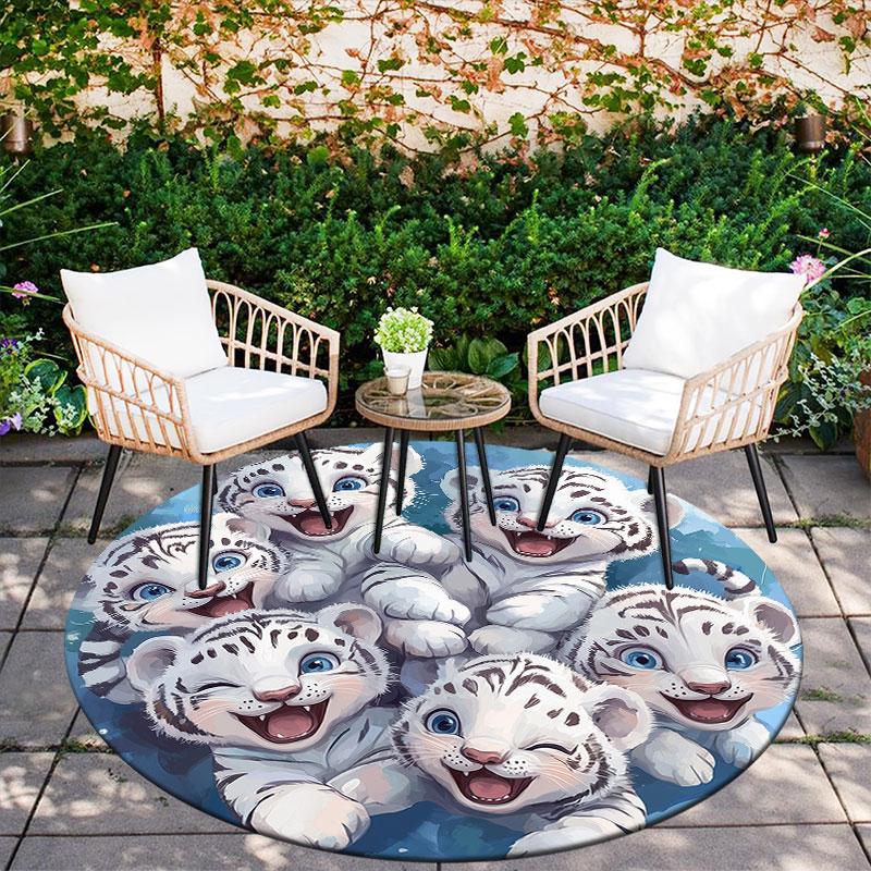 Cartoon Shark & Tiger pattern round rug,Carpet Rug for Living Room Bedroom Playroom ,Non-slip Floor Mat,Holiday Gifts and Birthday Gifts.