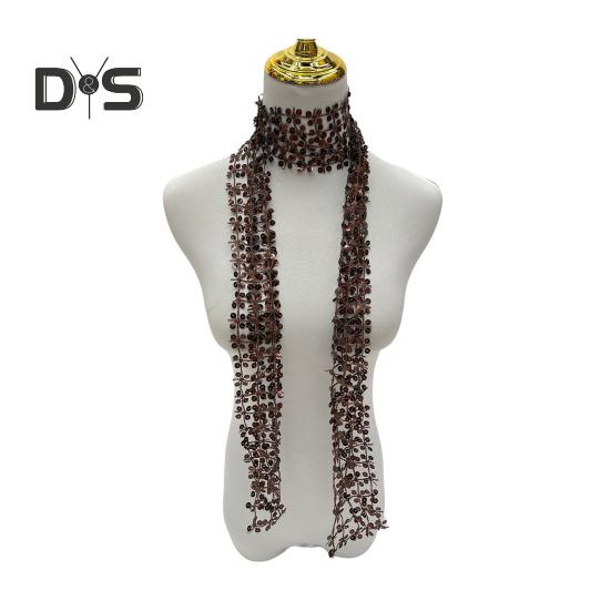 Women Scarf Shiny Sequin Flower Shape Hollow Design Scarf Glitter Embellished Thin Scarf Fashion Accessory