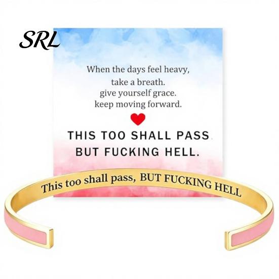 Simple Design Cuff Bracelet This Too Shall Pass Mantra Bracelet, Hidden Message Engarved Fashionable Color Bracelets Inspirational Bangle Adjustable