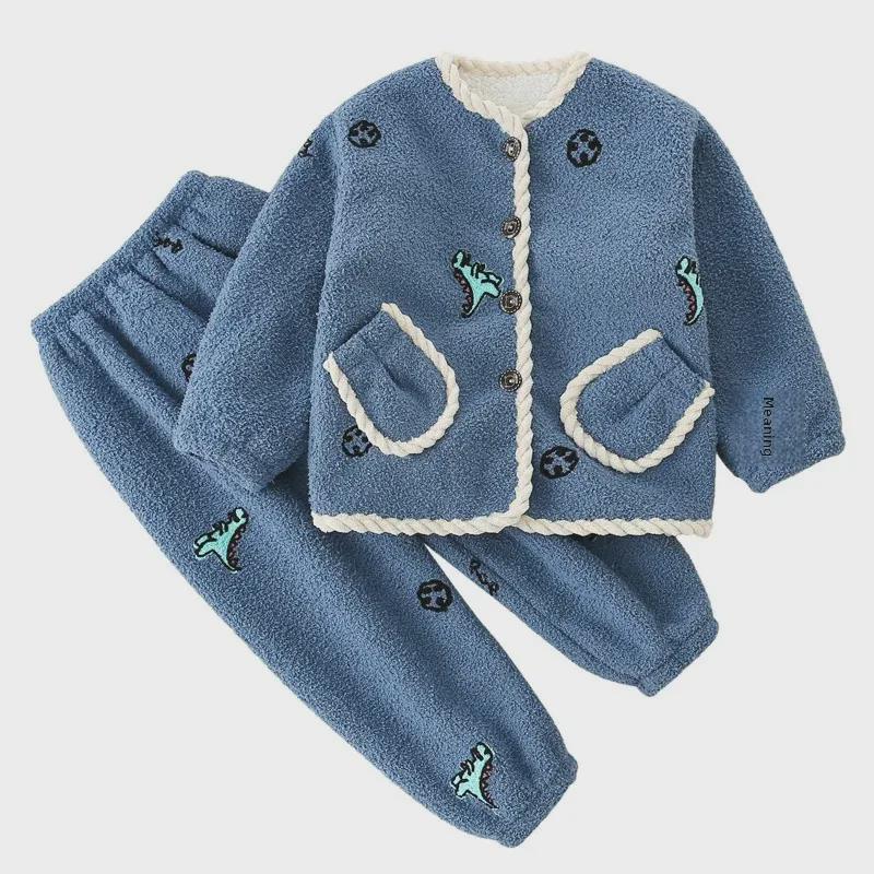 Мягкая фланелевая зимняя пижама для мальчиков - толстый теплый хлопковый детский кардиган для сна