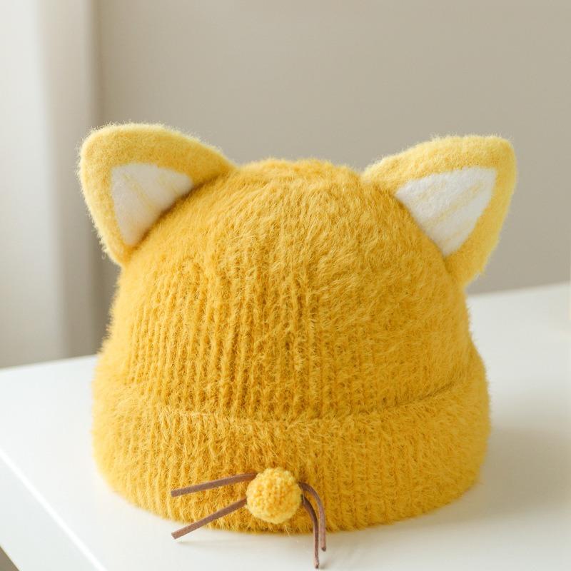 Warm Baby Beanie Kawaii Cartoon Cat Ear Crochet Bonnet for Toddler Boy Girl Cute Fashion Autumn Winter Plush Thicken Warm Hat