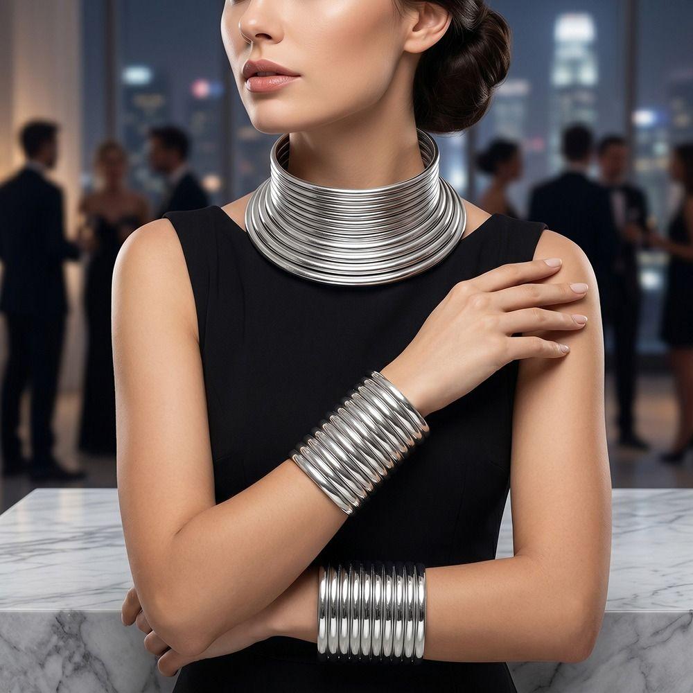 3 PCS Large African Collar Bracelet Set Vintage Statement Choker Necklace Ladies Personality