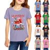Girls' Round Neck Short Sleeves Christmas Witch Group Print Casual Short Sleeves