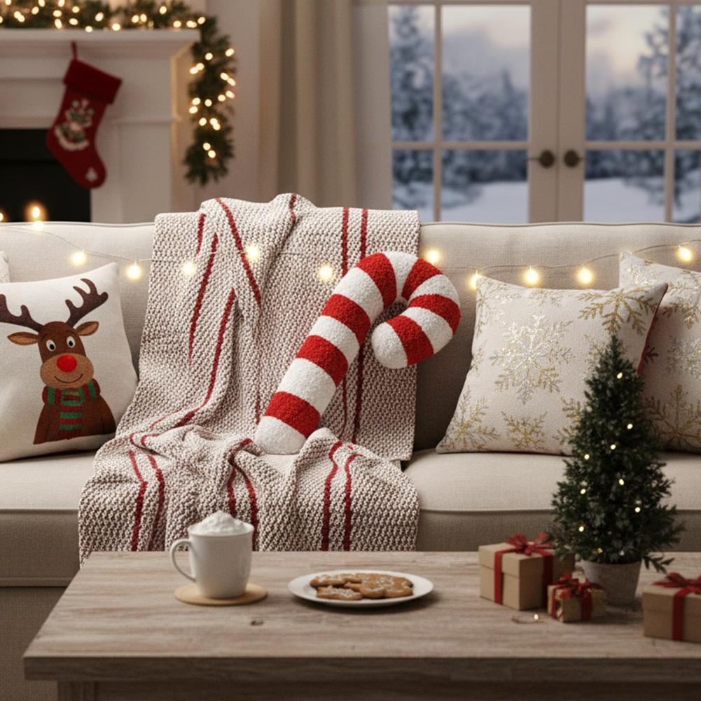 14-дюймовая рождественская подушка в виде леденца для дивана, кровати, плюшевая подушка-леденец, мягкая и пушистая для спальни, гостиной, зимнее украшение для дома