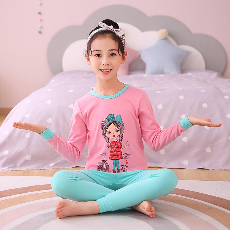 Children's thermal underwear, multi-color cartoon printing, cotton material, two-piece set of boys and girls pajamas in autumn and winter