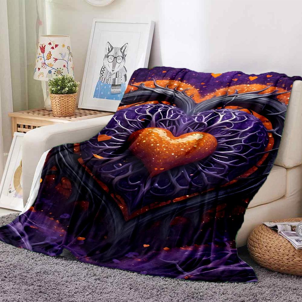 1pc Heart Tree Print Blanket Lightweight Flannel Throw Blanket For Sofa, Bed, Living Room, Office, Outdoor Travel, Camping
