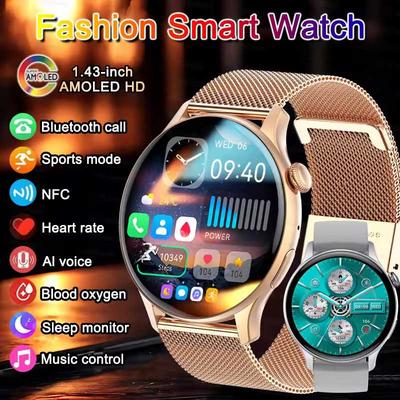 Женские умные часы NFC AMOLED-экран Кислород в крови GPS-трек Спортивные часы Голосовой помощник Звонки Пользовательский циферблат Умные часы Мужские Женские