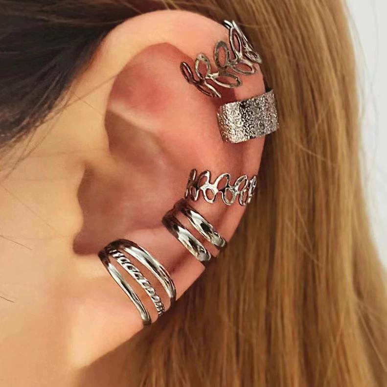 Good Gold 5-piece Set U-shaped Cartilage double-C No Ear Hole Personality 10PCS Holiday Gifts Double-layer Gold Foil Creativity Hollow Ear Clip