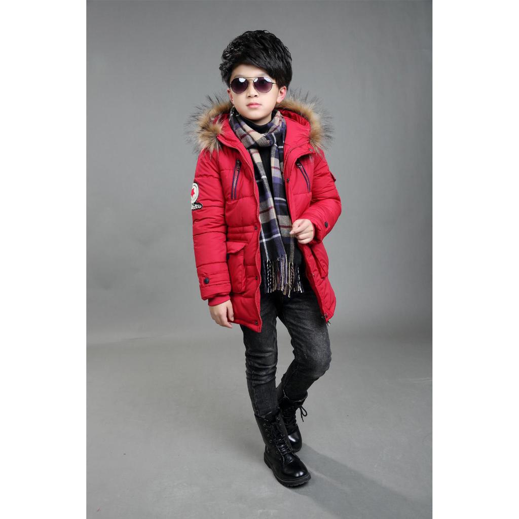 3 -14 лет Очень Теплая Зимняя Куртка для Мальчиков Подростковая Средней Длины Плюс Бархат Толстый Меховой воротник С Капюшоном Хлопковое Пальто для Детей
