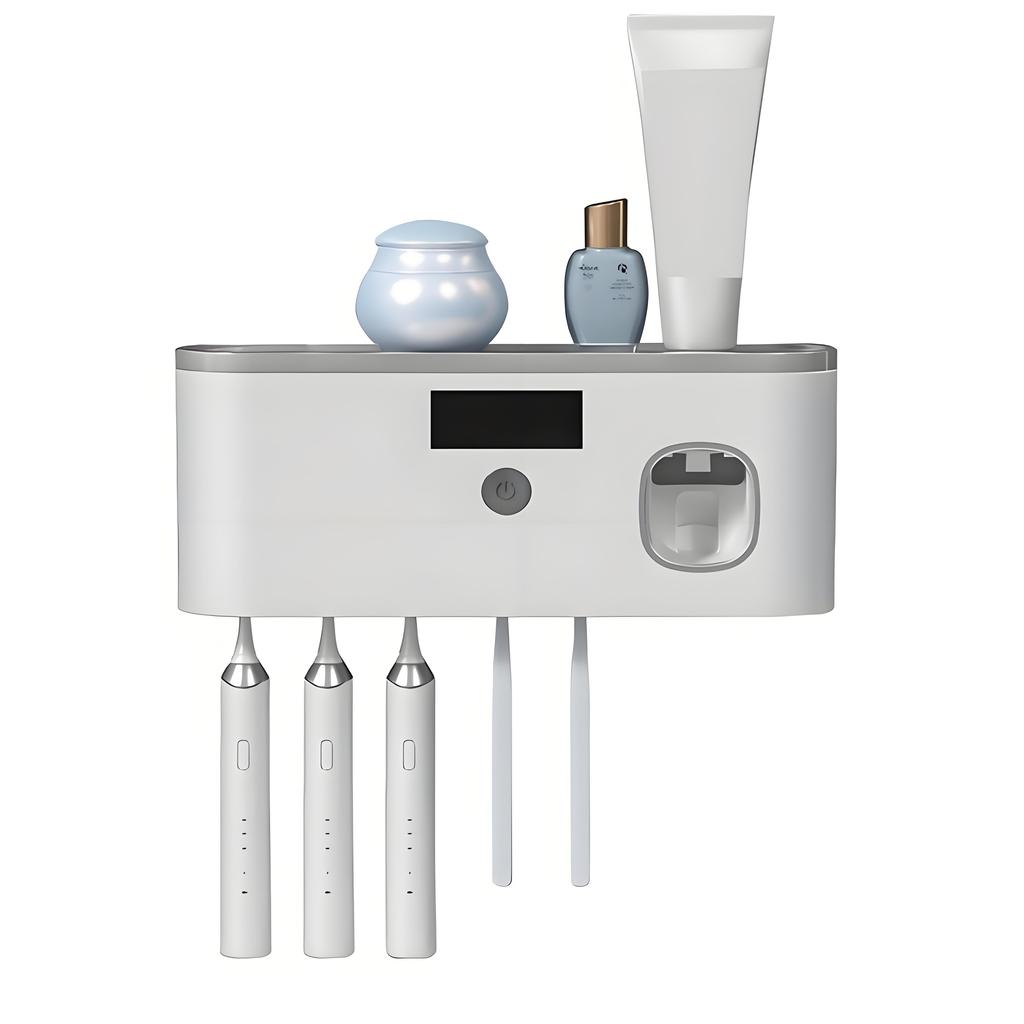 Умный набор дозатора зубной пасты - Настенный органайзер с держателем для чашки и зубных щеток, АБС-пластик, не содержит БФА (Клейкое крепление для детей)