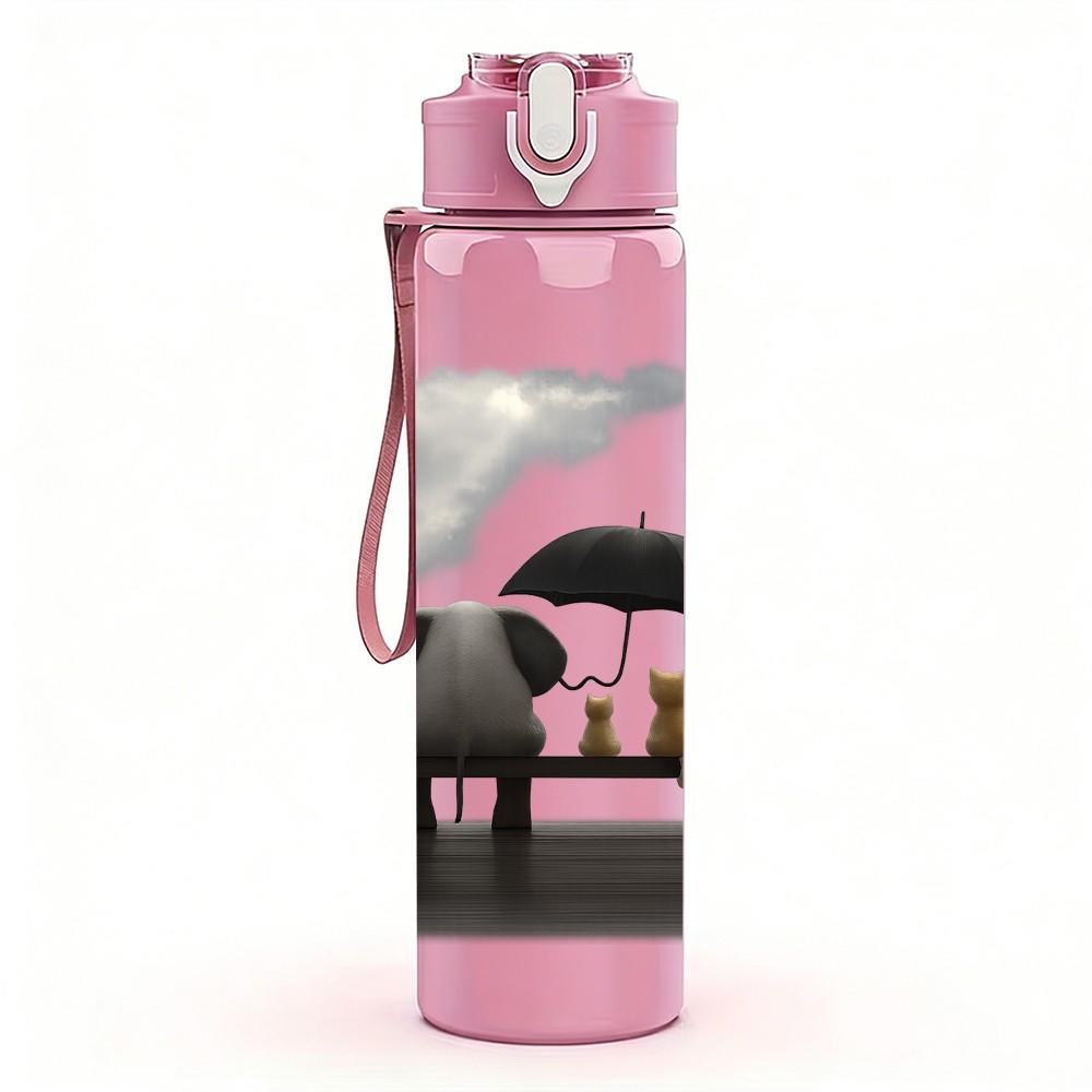 1PC Elephant Umbrella Cloud Art 750ml Color Plastic Sports Water Bottle Leakproof Flip Straw Lid Suitable for Sports Office Home Use