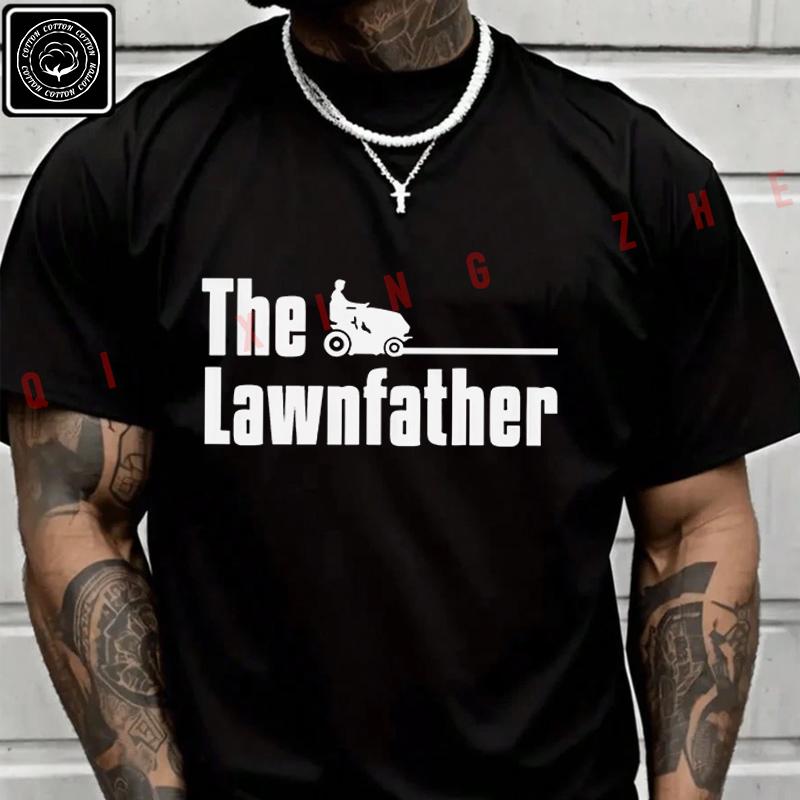 Men T Shirt The Lawnfather Retro Lawn Mowing Graphic Moto T-Shirt Cotton Men‘s Summer Short Sle