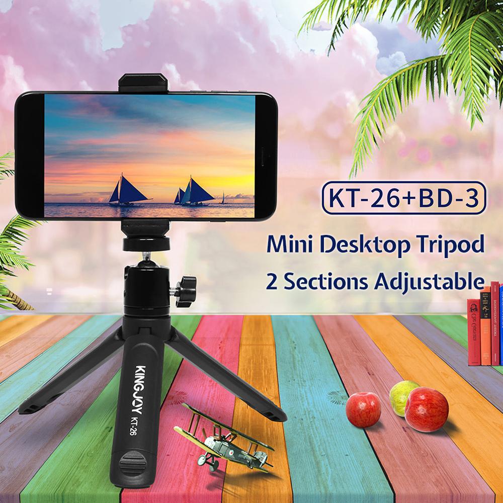 KINGJOY KT 26 Mini Desktop Tripod Rotatable Ball Head with Extendable Cold Shoe Phone Clip 1 4 Inch Screw for