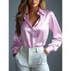 Women's Satin Shirts Elegant Plain Long Sleeve Blouse Office Lady Button-Up Shirt Top Autumn Female Crew Neck Shirts Blouse