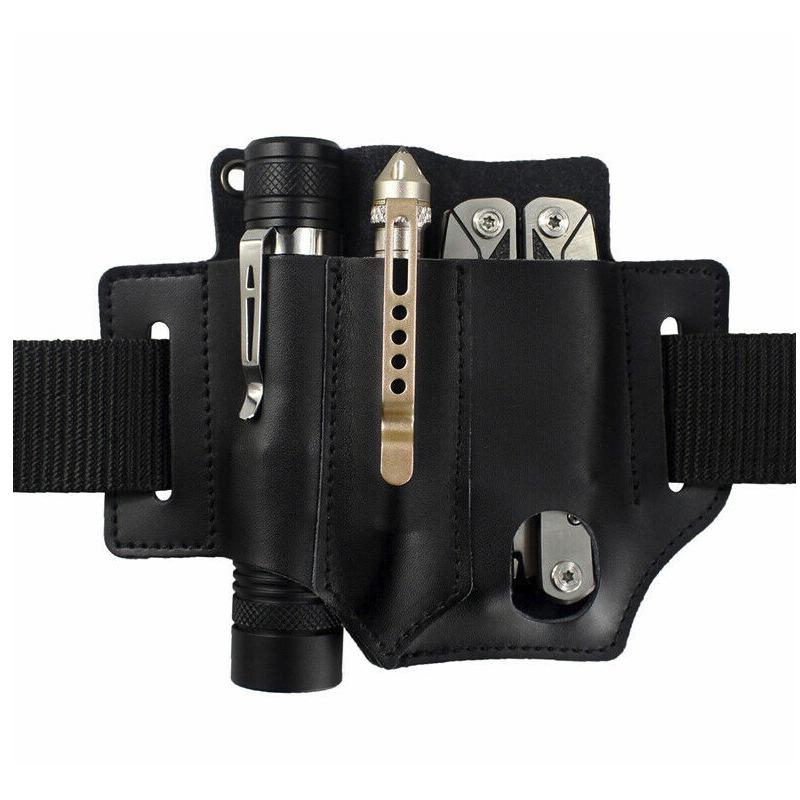 Pu Leather Multitool Edc Pocket Key Holder Belt Flashlight Outdoor Tools Bag