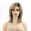 Synthetic Blonde Ombre Brown Wig Natural Straight Medium Length Side Hairline With Dark Roots Women Daily Wig Heat Resistant Fibre