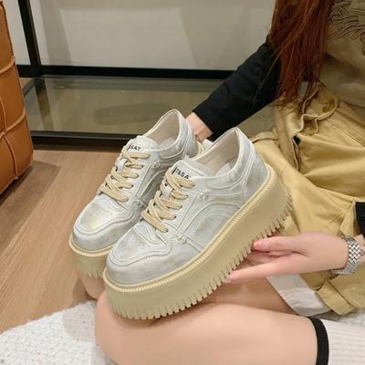 Спортивная обувь для женщин 2024 года, весна и осень, новинка, повседневные туфли на толстой подошве из бисквитного торта, кроссовки на платформе, женская обувь