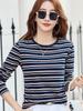 Women's Striped Round Neck Long Sleeve T-Shirt - Casual Loose Fit, Perfect for Spring and Autumn, Korean and Japanese Style.