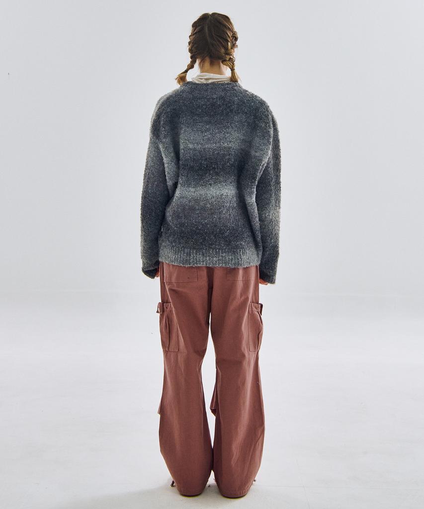 SOME PLACE Gradient Stripe Oversized Round Knit [Gray]