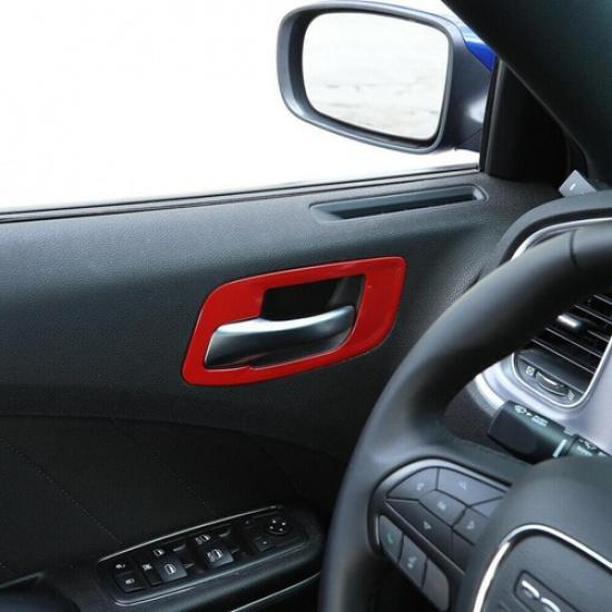 For Dodge Charger 2015- Red Inner Door Handle Bowl Cover Trim Accessories 4P