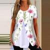 Рубашки для женщин, топы с короткими рукавами, нарядные летние повседневные блузки с v-образным вырезом и нерегулярным подолом с принтом, футболки