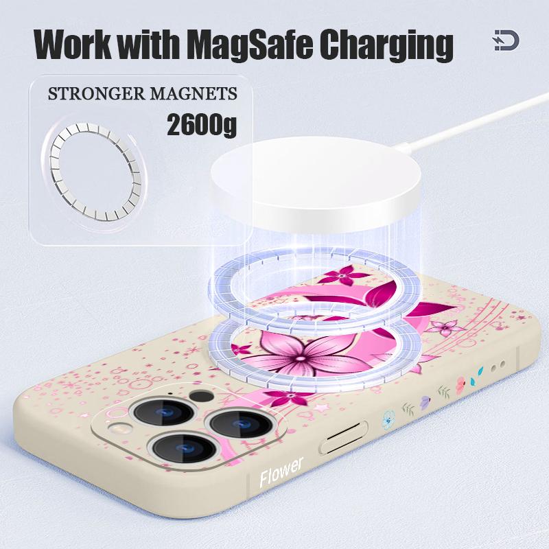 Розовый Мультяшный Цветочный Чехол Для iPhone 17 Pro Max iPhone 16 15 14 13 Pro Max Магнитный Для Magsafe Мягкий Силиконовый Задний Чехол Для Телефона