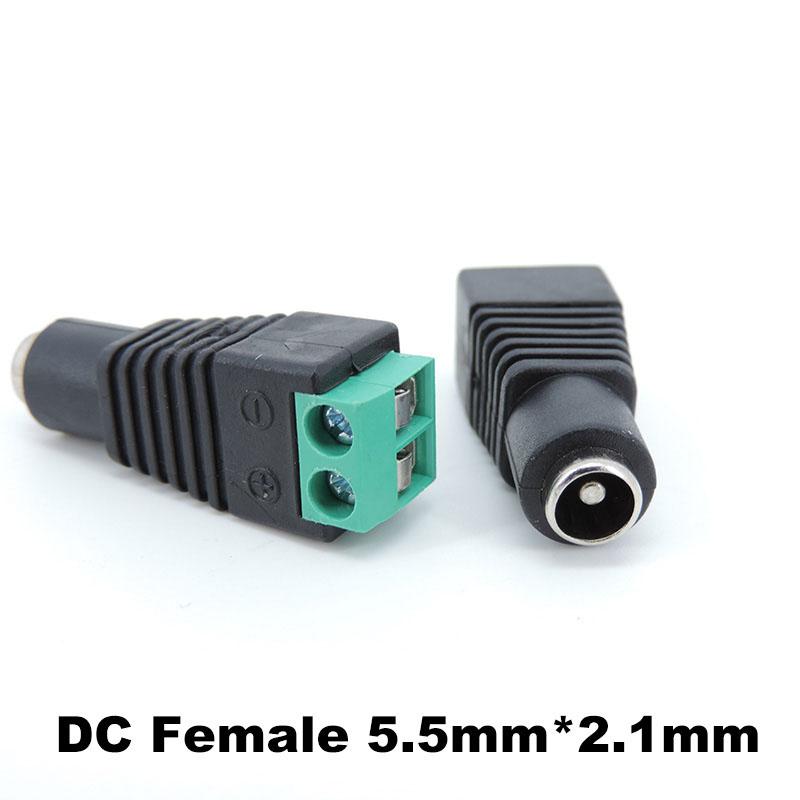 5.5mmx2.1mm DC Female Male Power Plug Adapter Connector Power Jack Socket Adapter Cable Terminal for Strip CCTV Cameras