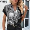 Women's Fashion Casual Summer Spring Colour Block Print Short Sleeve V-Neck Blouses & Shirts