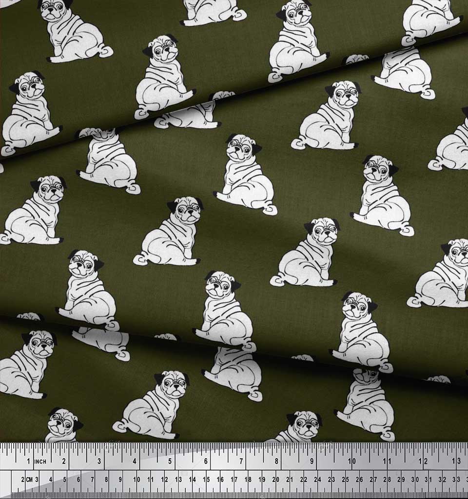 Soimoi Japan Crepe Satin Fabric Pug Dog Print Fabric by Metre 42 Inch Wide