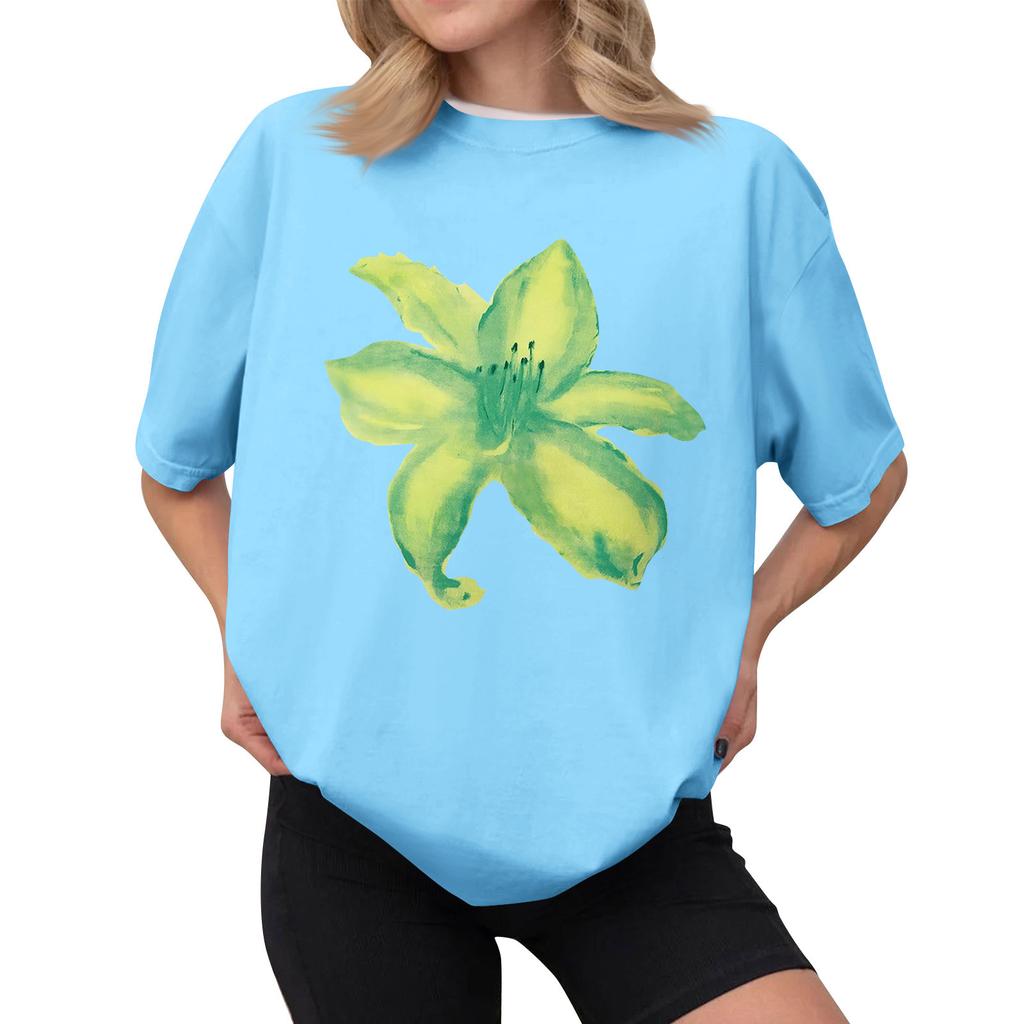 Women's Casual Printed T-Shirt Round Neck Pullover Short Sleeve Top